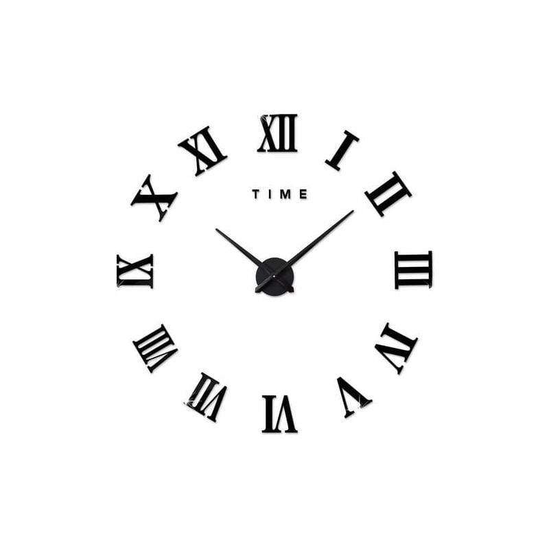 foto del prodotto snq - orologio da parete moderno fai da te grande numeri romani orologio grande 3d adesivi orologio da parete orologio da casa ufficio decorazione rimovibile (batteria non inclusa) nero
