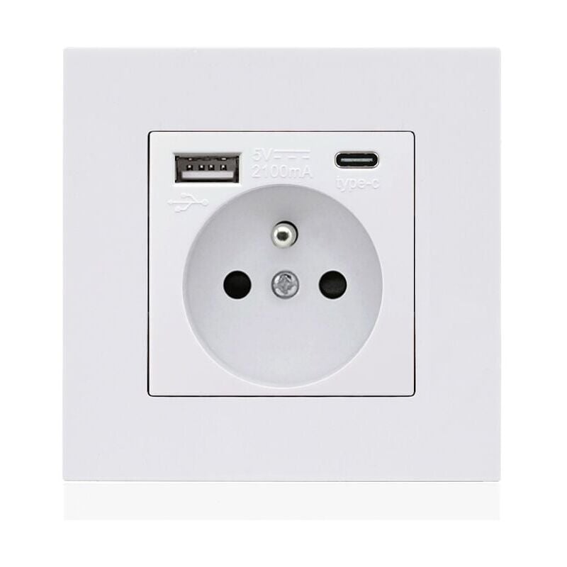 foto del prodotto snq panneau de prises fran aises type c usb16a type 86, nombre de prises 2 trous, nombre de ports usb 1, nombre de ports type c 1, s r et
