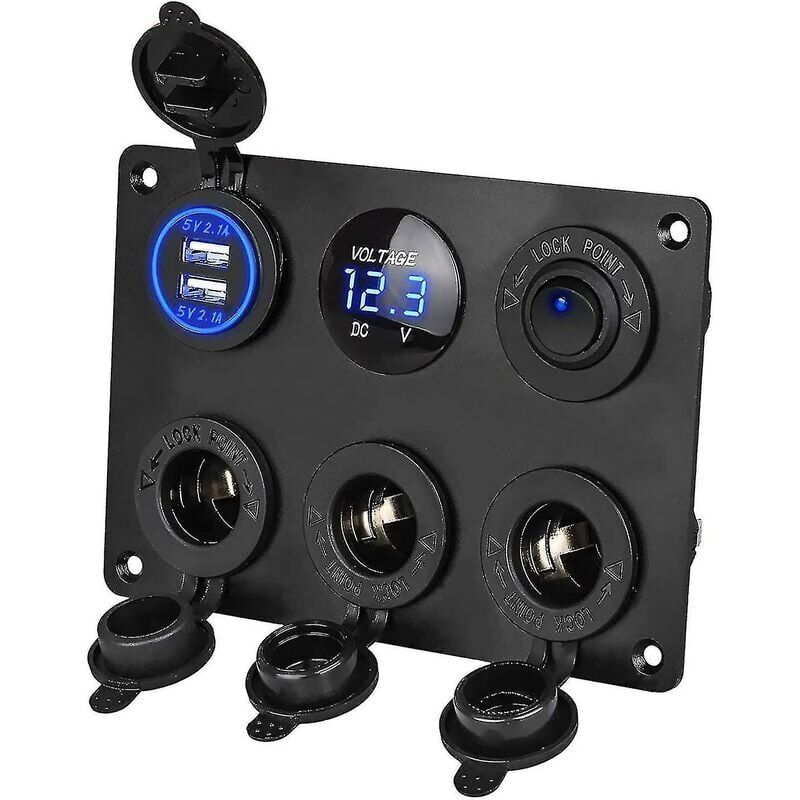 foto del prodotto snq pannello presa accendisigari da 12 v, splitter accendisigari a 3 prese e doppia presa usb da 12 v 4,2 a per auto e pannello interruttore a