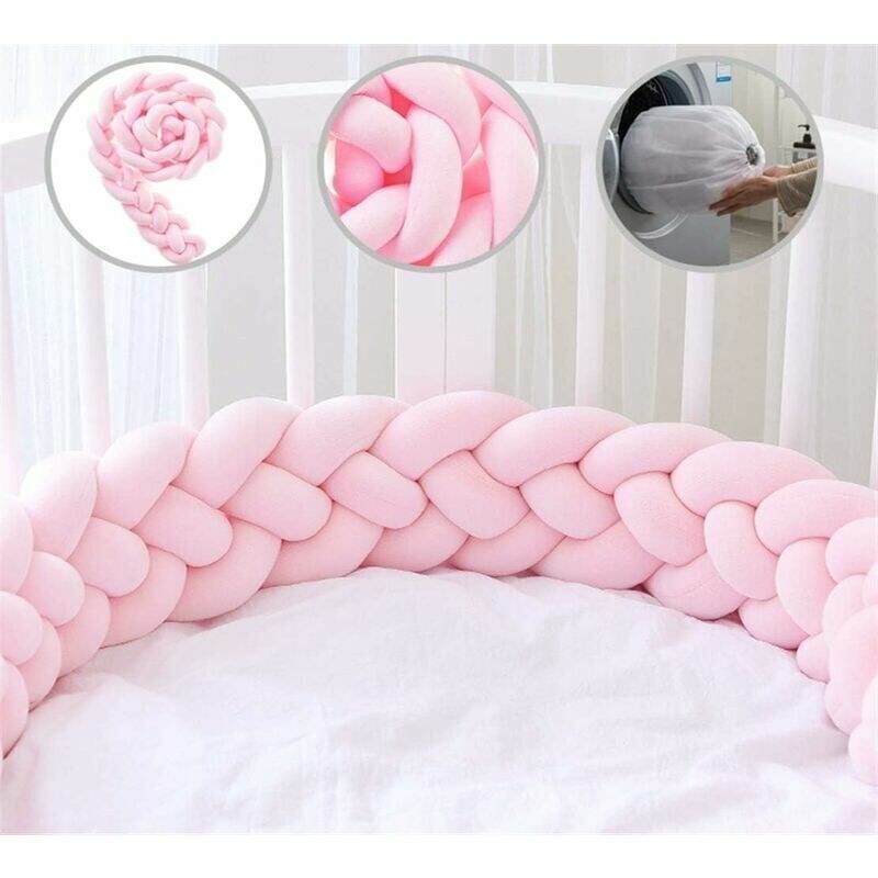 foto del prodotto snq paracolpi per culla in velluto a 4 intrecci, motivo serpente, per neonati, con sacco per il bucato, rosa, 1,5 m