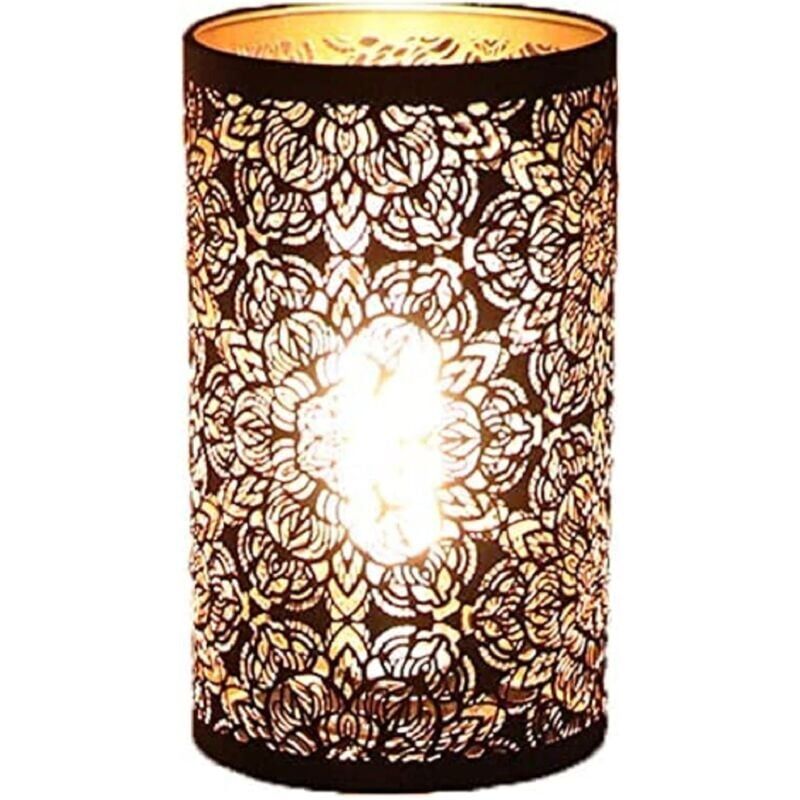 foto del prodotto snq paralume in metallo , paralume in metallo con scultura cava, motivo circolare cilindrico, e27 e26, paralume decorativo staccabile per lampada