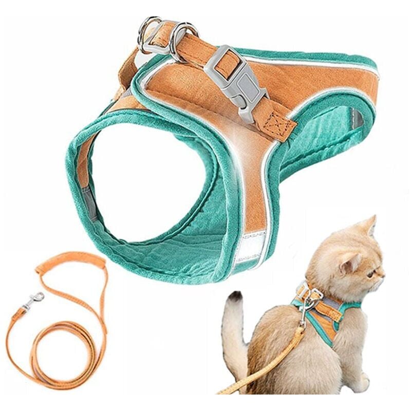 foto del prodotto snq pettorina e guinzaglio per gatti, comoda giacca da passeggio per gatti con guinzaglio, guinzaglio per gatti in stile gilet, a prova di fuga,