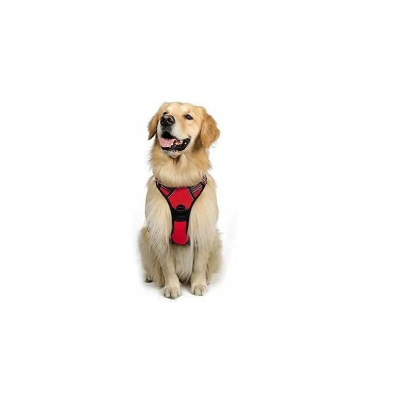 foto del prodotto snq pettorina per cani l rossa, riflettente, regolabile, anti tiro, per cani di grossa taglia, con gancio anteriore per guinzaglio, per escursioni,