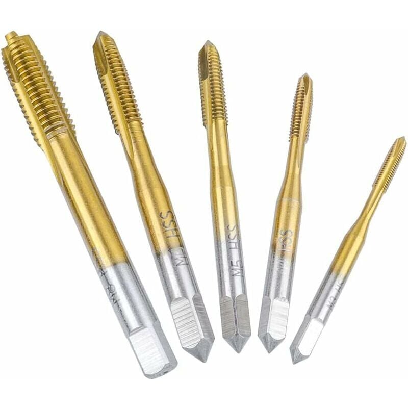 foto del prodotto snq pezzi maschi a flauto dritto, maschi per macchina con filettatura metrica in acciaio hss, assortimento di utensili per maschiatura rivestiti in