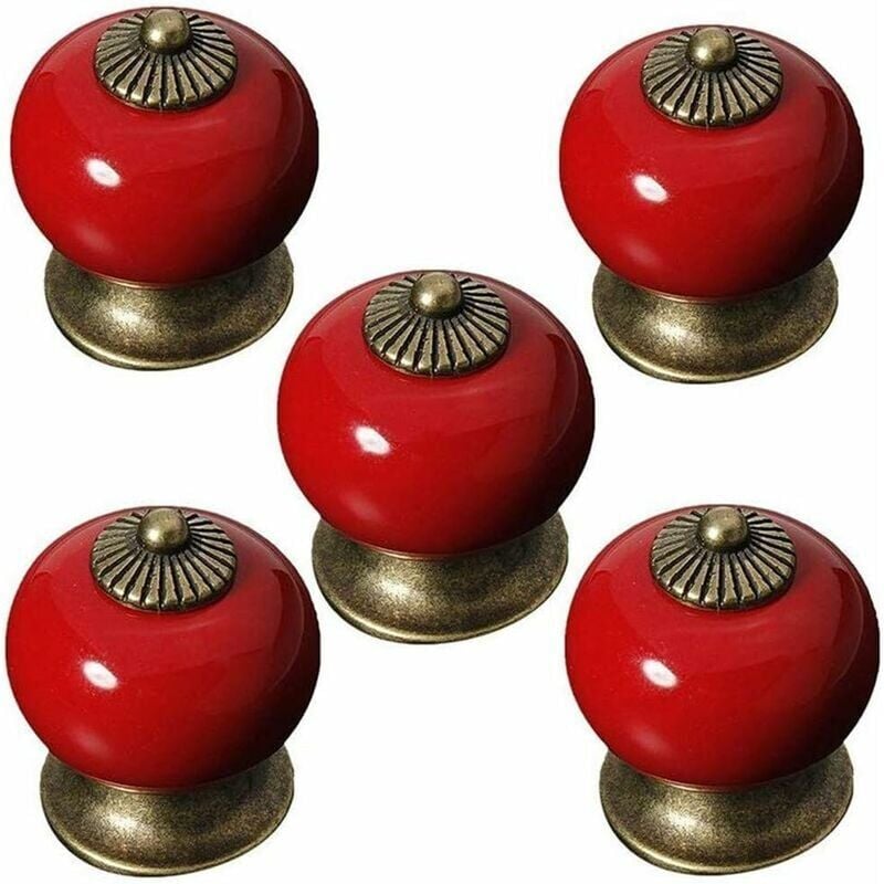 foto del prodotto snq pezzi rosso pomello rotondo in ceramica per porta di mobile, cassetto, guardaroba, credenza, stile rustico