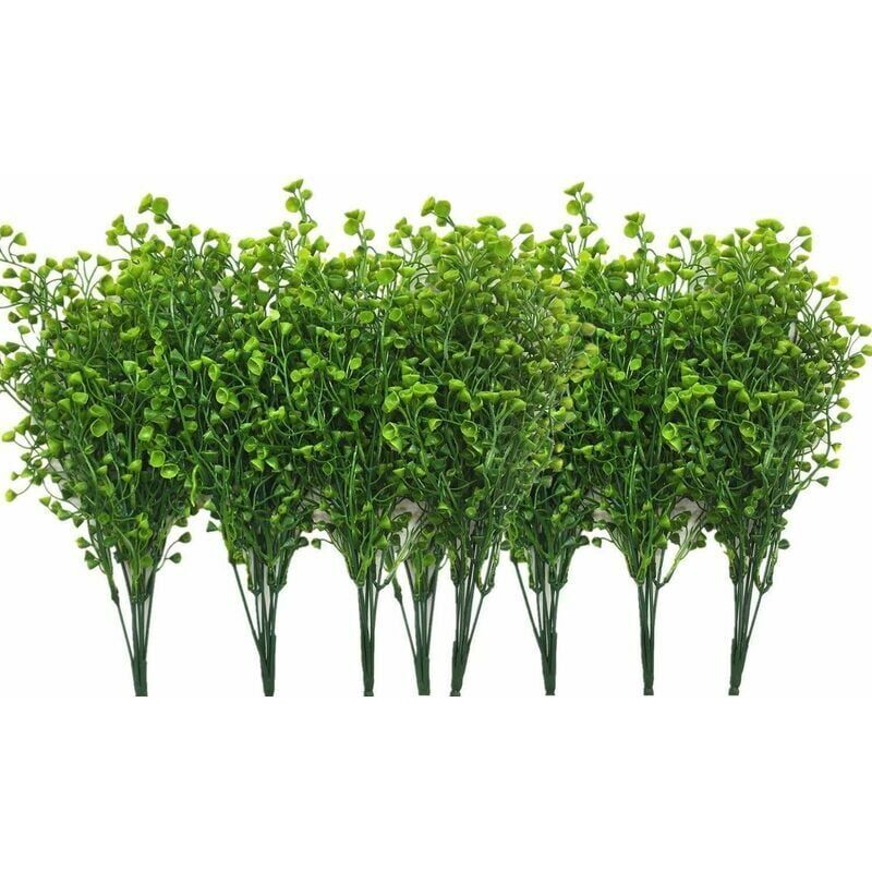 foto del prodotto snq piante artificiali, cespugli, lotto di 8 arbusti verdi, piante finte in plastica per interni, esterni, casa, giardino, ufficio, decorazioni