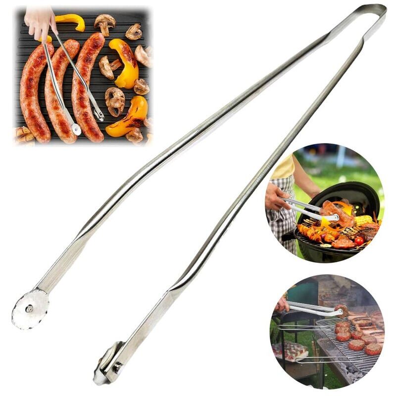 foto del prodotto snq pinza per barbecue con ruote misura 40 cm per cucina, barbecue e piastra, utensile da cucina per esterni e interni pinza per barbecue per