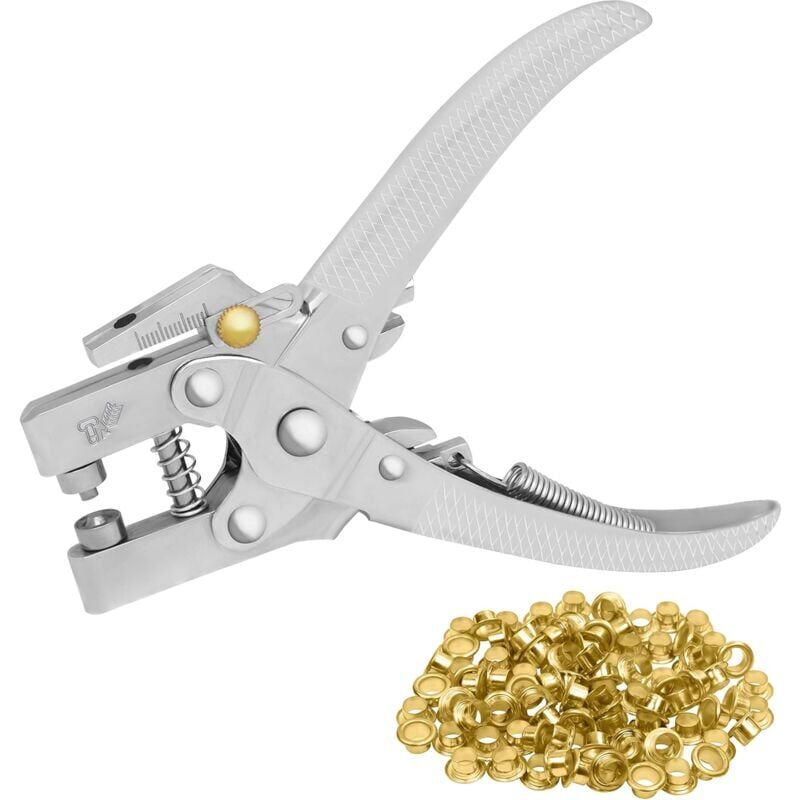 foto del prodotto snq pinza per occhielli con 100 occhielli pinza per perforare cinture in pelle da 16 cm occhielli in metallo dorato da 7,2 mm per tessuti,