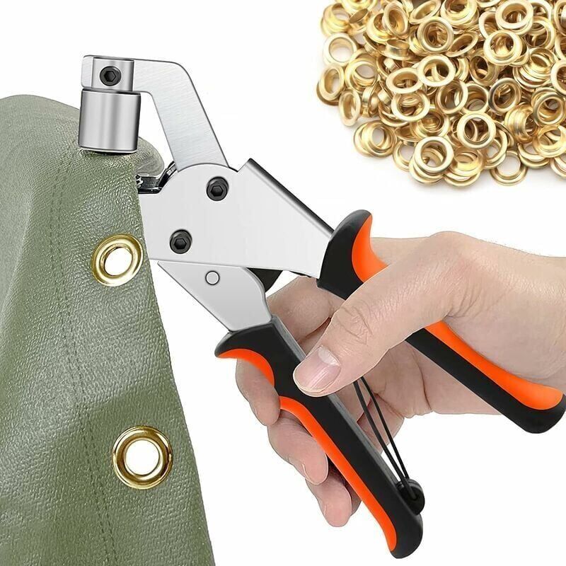 foto del prodotto snq pinza per occhielli per teloni, confezione da 300 occhielli 10 mm , pinza portatile per occhielli per tessuti, teloni, pelle,