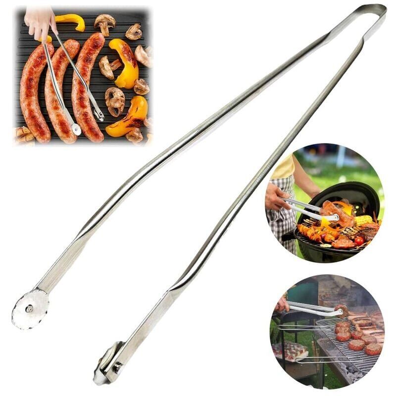foto del prodotto snq pinze per salsicce, pinze per alimenti, pinze per barbecue in acciaio inox, pinze per salsicce da barbecue, pinze anti scottatura rotonde per