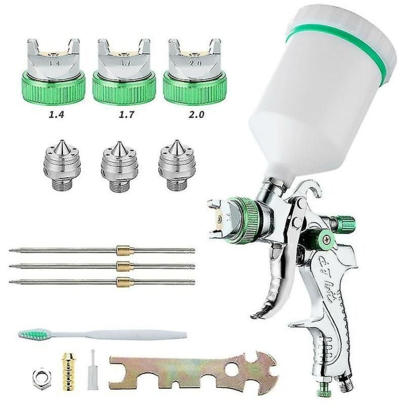 foto del prodotto snq pistola a spruzzo per vernice ad alta pressione professionale kit pistola a spruzzo ad aria hvlp 600cc 1,4 mm 1,7 mm 2,0 mm 3 ugelli di
