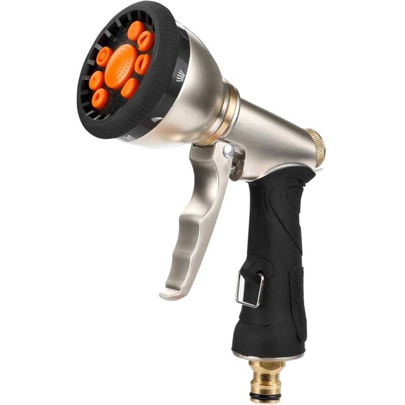 foto del prodotto snq pistola per tubo da giardino in metallo, 9 modelli regolabili, ugello per spruzzo ad alta pressione per impieghi gravosi, perfetto per la