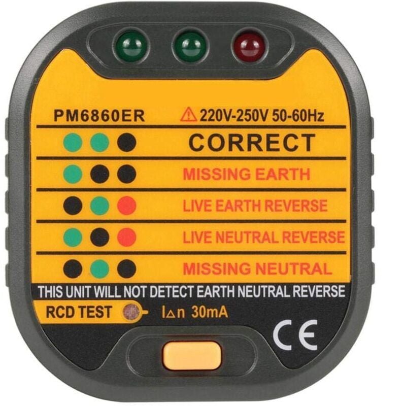 foto del prodotto snq pm6860bg dr er tester automatico per prese elettriche 50 60 hz per uso domestico, funzione di test rcd spina ue 
