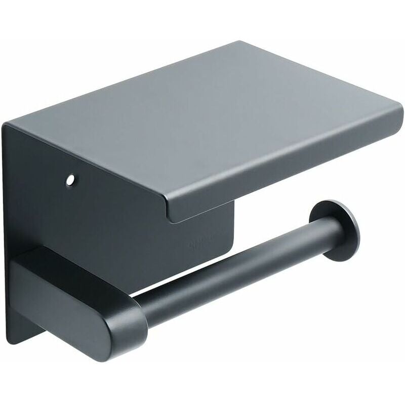 foto del prodotto snq porta carta igienica a parete con supporto per cellulare per bagno, finitura nero opaco, acciaio inossidabile