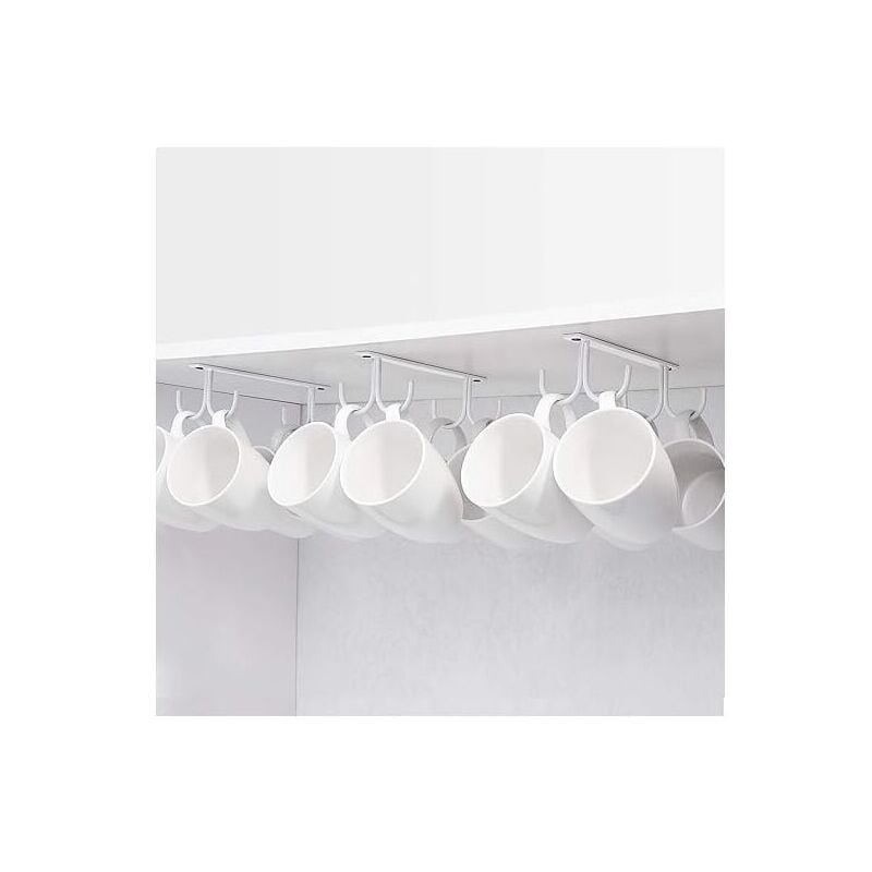 foto del prodotto snq portabicchieri da 3 pezzi, caff bianco, portabicchieri da appendere sotto i mobili, ganci di metallo sotto i mobili, mensola, mobile, con 4