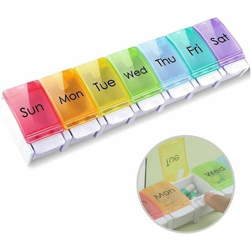 foto del prodotto snq portapillole settimanale, portapillole settimanale da viaggio in plastica portatile, portapillole colorato con ampi scomparti, adatto per