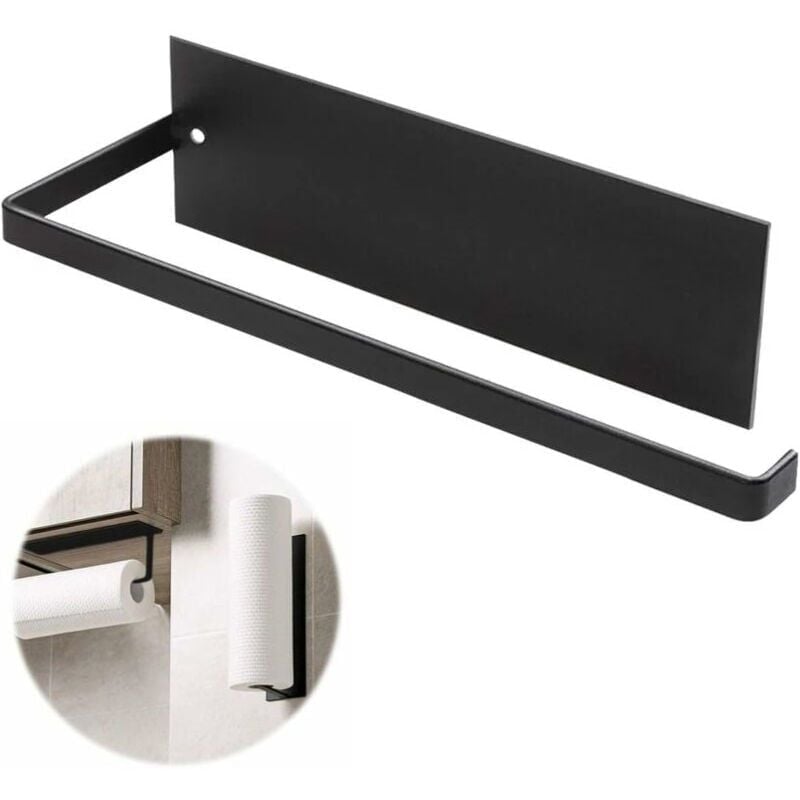 foto del prodotto snq portarotolo da cucina a parete, portarotolo da cucina non forato, portarotolo da cucina autoadesivo, 26 cm nero