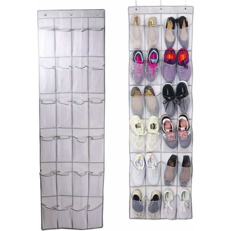 foto del prodotto snq portascarpe sospeso, organizer per scarpe sopra la porta, salvaspazio, portascarpe per porta, 24 tasche, salvaspazio, cucina, armadio, camera