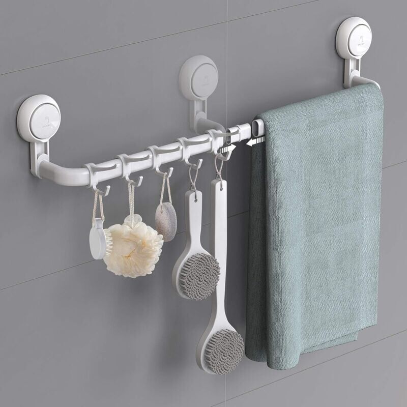 foto del prodotto snq portasciugamani da bagno, 64 36 cm, portasciugamani a parete con ventosa, senza foratura, robusto e regolabile, portasciugamani riutilizzabile
