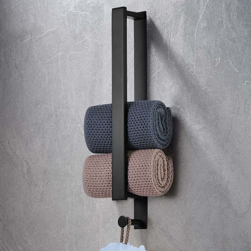 foto del prodotto snq portasciugamani da bagno, portasciugamani autoadesivo da parete, barra portasciugamani in acciaio inox 304, per bagno e cucina 40 cm nero 