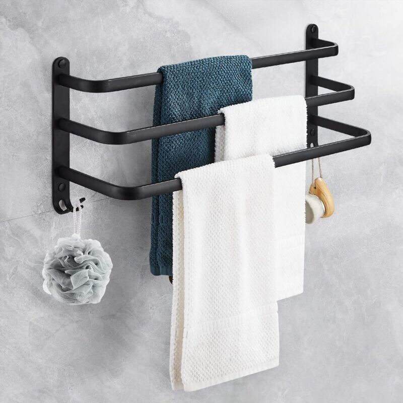 foto del prodotto snq portasciugamani da parete in alluminio, portasciugamani da bagno a 3 livelli con ganci, impermeabile per bagno, cucina, toilette