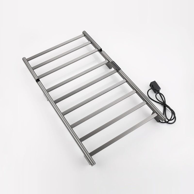 foto del prodotto snq portasciugamani elettrico 76w portasciugamani riscaldato elettrico 62x50cm pistola per radiatore da bagno grigia con portaoggetti pieghevole
