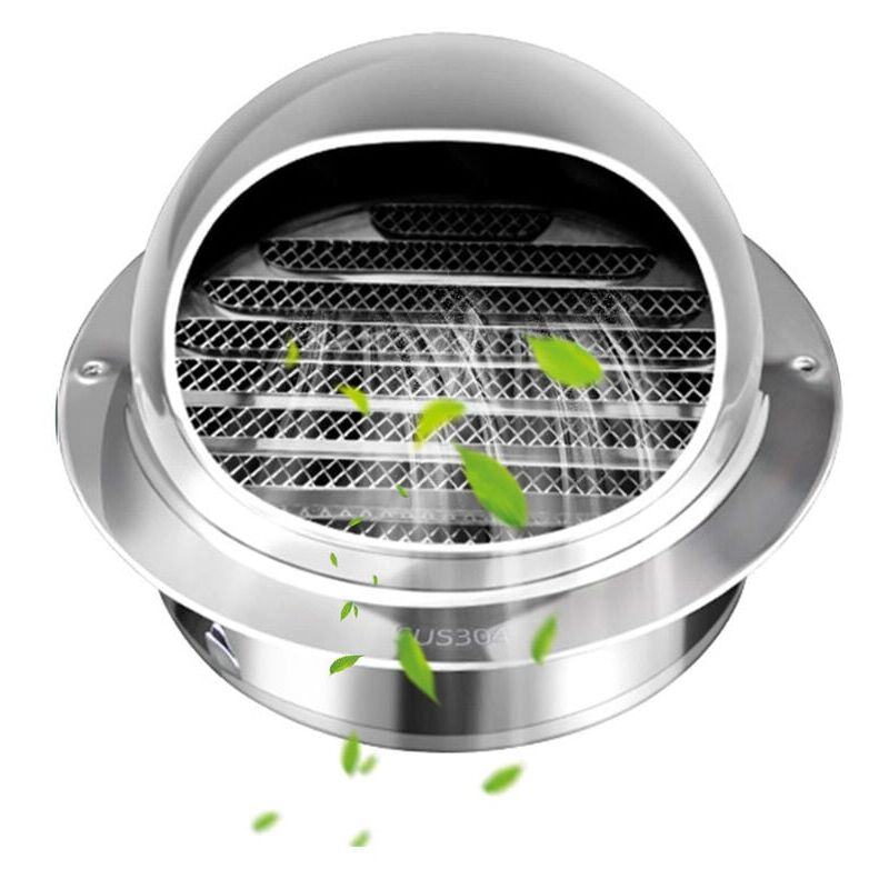 foto del prodotto snq presa d aria rotonda in acciaio inox con zanzariera e lamelle, griglia di ventilazione da 150 mm per parete esterna, ideale per bagno,