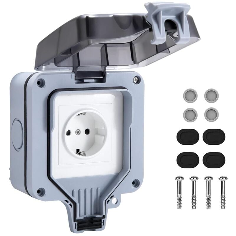 foto del prodotto snq presa impermeabile ip66, presa esterna resistente alle intemperie, scatola di giunzione da parete per esterni, protezione multipresa per