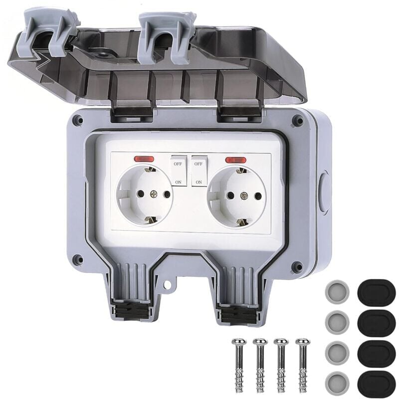foto del prodotto snq prise tanche compl te ext rieure 16 a ip66 avec interrupteur, bo te de d rivation tanche, interrupteur ext rieur tanche mural double pour
