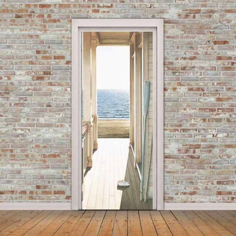 foto del prodotto snq promozione 2 pezzi adesivo per porta 3d effetto adesivo autoadesivo rimovibile per decorare la cucina, la camera da letto, il bagno, la parete