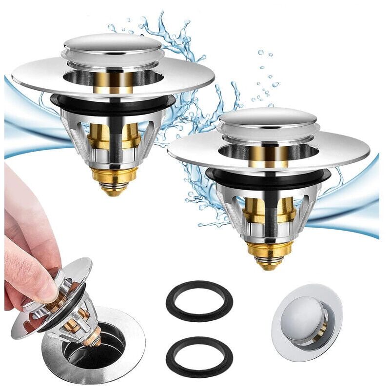 foto del prodotto snq promozione universale pop up sink drain, 2 pezzi filtro anti bloccaggio, scarico vasca da bagno in acciaio inox e rame puro, filtro anti odore