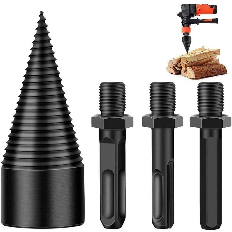 foto del prodotto snq punta per spaccare il legno da 32 mm, punta per spaccare il legno, spaccalegna con gambo conico, acciaio resistente, con 3 manici,