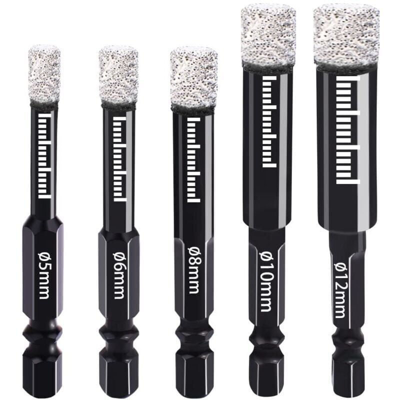 foto del prodotto snq punte diamantate da trapano da 5 mm, 6 mm, 8 mm, 10 mm e 12 mm con gambo esagonale per ceramica, granito, vetro, porcellana, piastrelle,
