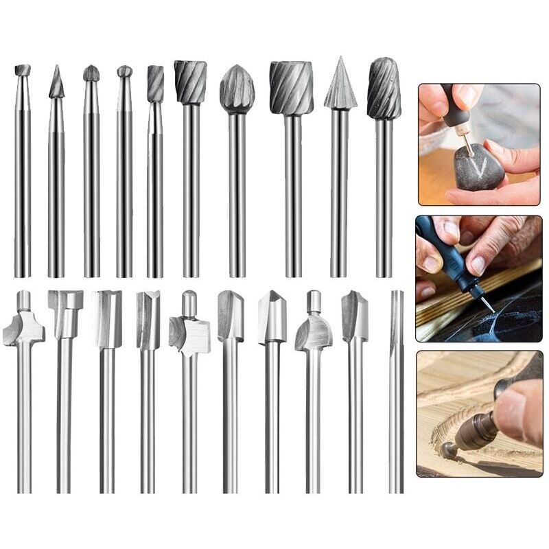 foto del prodotto snq punte per fresatrice hss, 20 pezzi 3 mm 1 8 punte per fresatrice in acciaio rapido kit di accessori per frese per lavorazione del legno punte