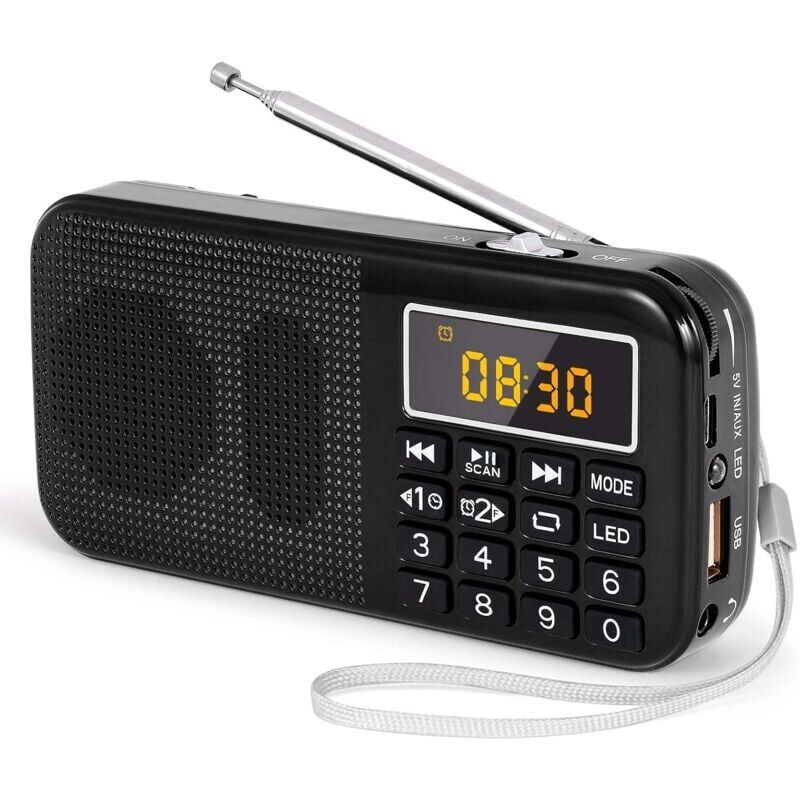 foto del prodotto snq radio portatile, radio fm con batteria ricaricabile di grande capacit 3000 mah , supporto mp3 sd usb aux, nero
