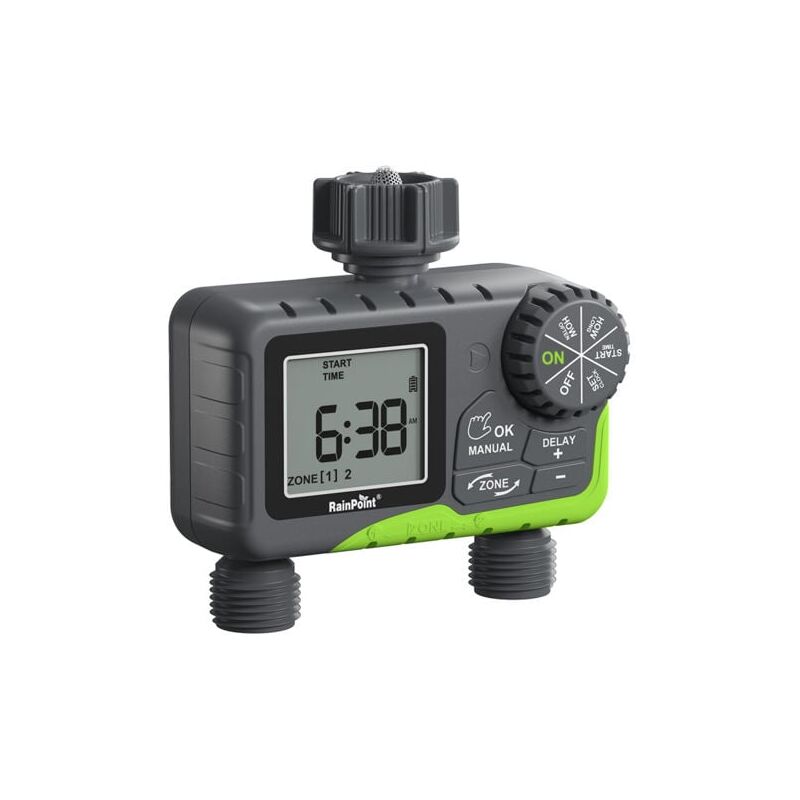 foto del prodotto snq rainpoint minuterie d eau pour tuyau d arrosage, syst me de contr leur d irrigation automatique, 2 zones de retard de pluie, arrosage manuel