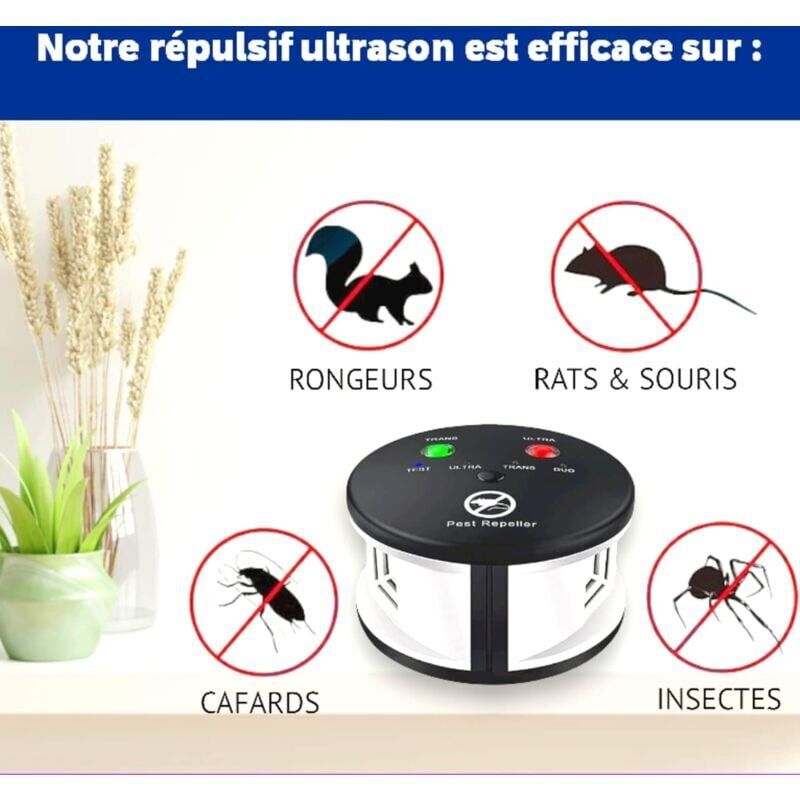 foto del prodotto snq repellente ad ultrasuoni a 360 contro ratti, topi, roditori, scarafaggi e insetti. potenti frequenze variabili, portata di 550 m2. soluzione