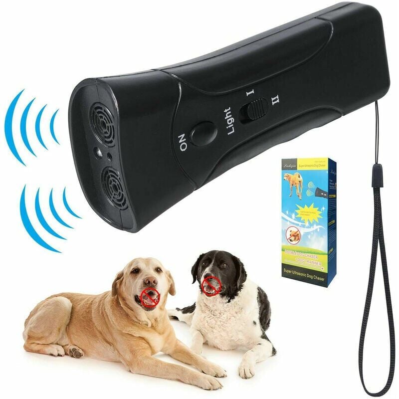 foto del prodotto snq repellente per cani ad ultrasuoni doppio canale dispositivo antiabbaio 3 in 1 strumento di addestramento per cani con torcia a led