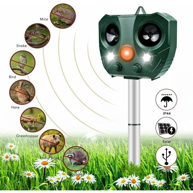 foto del prodotto snq repellente per gatti a ultrasuoni repellente solare per gatti impermeabile a frequenza regolabile con allarme e luci lampeggianti per