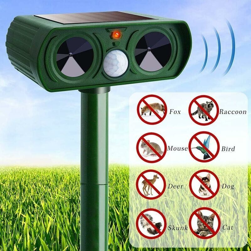 foto del prodotto snq repellente per gatti a ultrasuoni solare, repellente per gatti da esterno, sensibilit e frequenza regolabili, repellente per gatti a