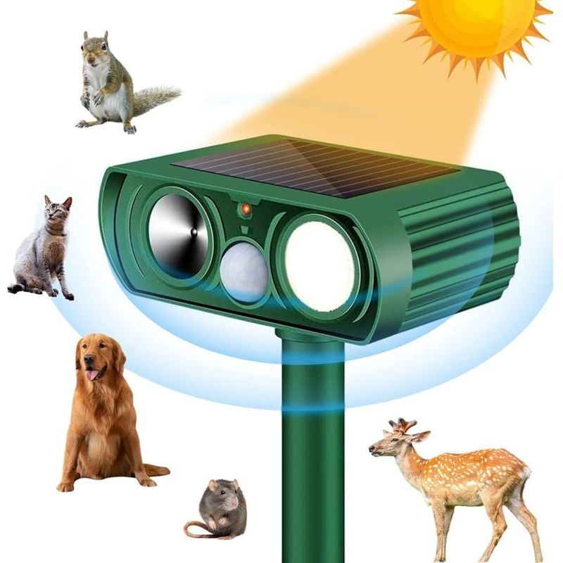 foto del prodotto snq repellente per gatti ad ultrasuoni per giardino, repellente solare per volpi, repellente per animali, impermeabile, versione aggiornata,