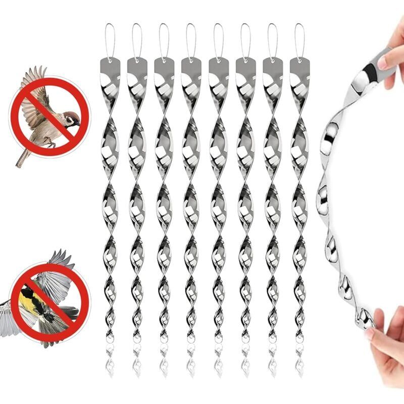 foto del prodotto snq repellente per uccelli, 8 pezzi spaventapasseri per uccelli, spirale riflettente, repellente per uccelli riflettente rotante, repellente per