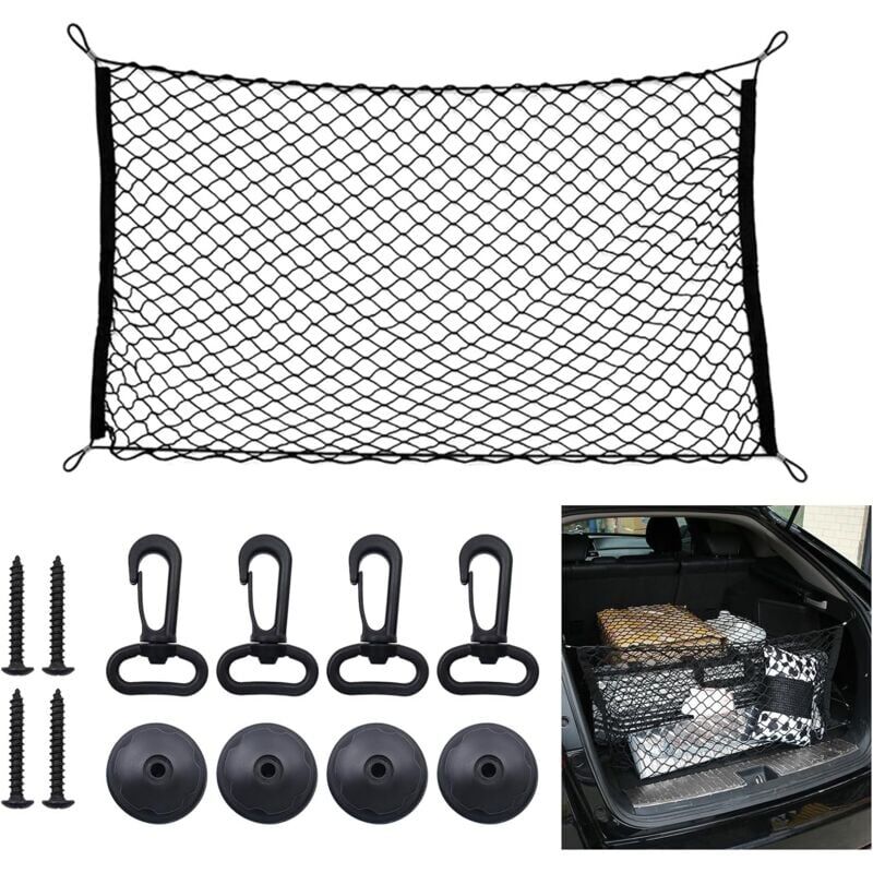 foto del prodotto snq rete per bagagliaio auto, 110x60cm rete protettiva elastica in nylon per bagagliaio rete divisoria multifunzionale per bagagliaio cani