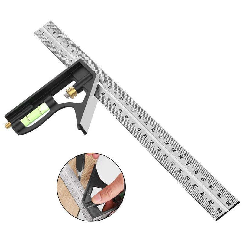 foto del prodotto snq righello angolare combinato, squadra combinata in acciaio inossidabile da 300 mm, squadra combinata con livella a bolla e pratico righello,