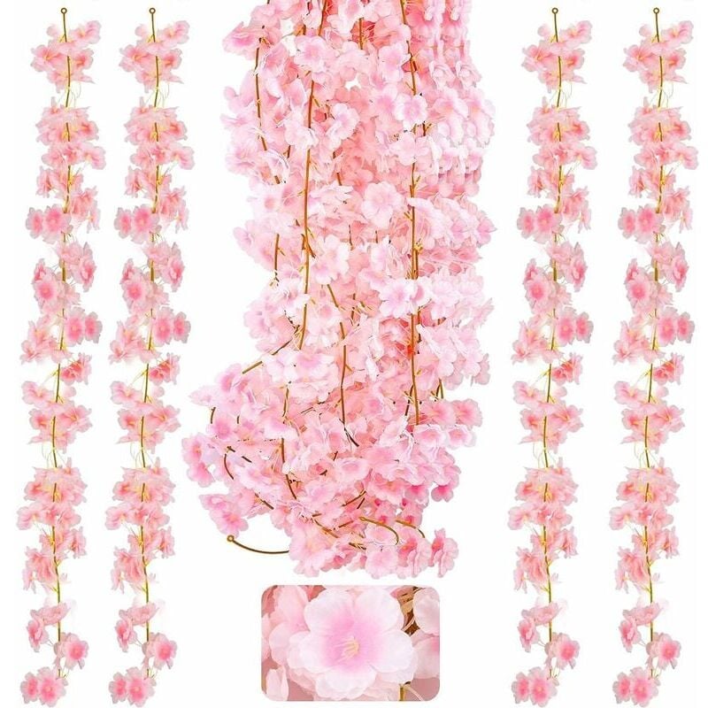 foto del prodotto snq rosa confezione da 4 ghirlande di fiori di ciliegio artificiali da appendere in casa, per matrimoni, decorazioni da parete, da giardino e per