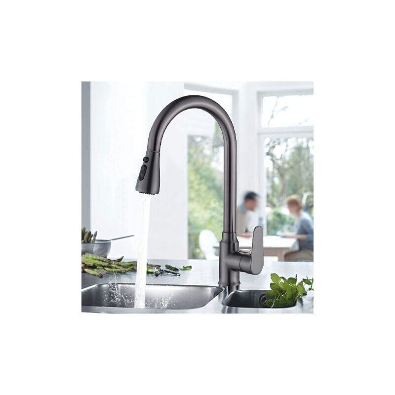 foto del prodotto snq rubinetto da cucina con rotazione a 360 , con doccetta estraibile, rubinetto per lavello, disponibile con acqua fredda e calda, con 2 modalit ,