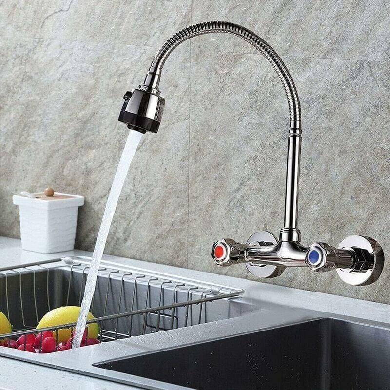 foto del prodotto snq rubinetto da cucina girevole a 360 a parete rubinetto per acqua fredda regolabile a doppia maniglia rubinetto per lavabo da bagno a parete