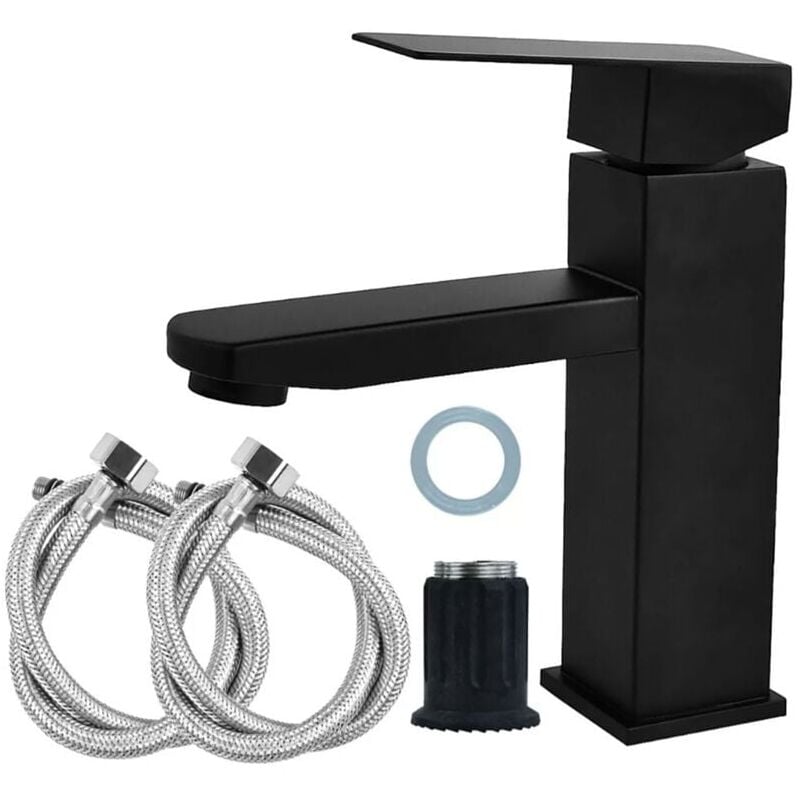 foto del prodotto snq rubinetto per bagno in acciaio inossidabile con miscelatore per lavello con maniglia quadrata, acqua calda e fredda disponibile, rubinetto per