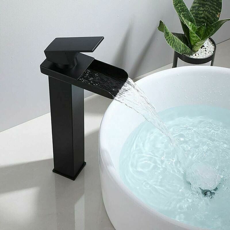 foto del prodotto snq rubinetto per bagno rubinetto per lavandino nero opaco miscelatore monocomando per lavabo rubinetto per lavabo da appoggio miscelatore per