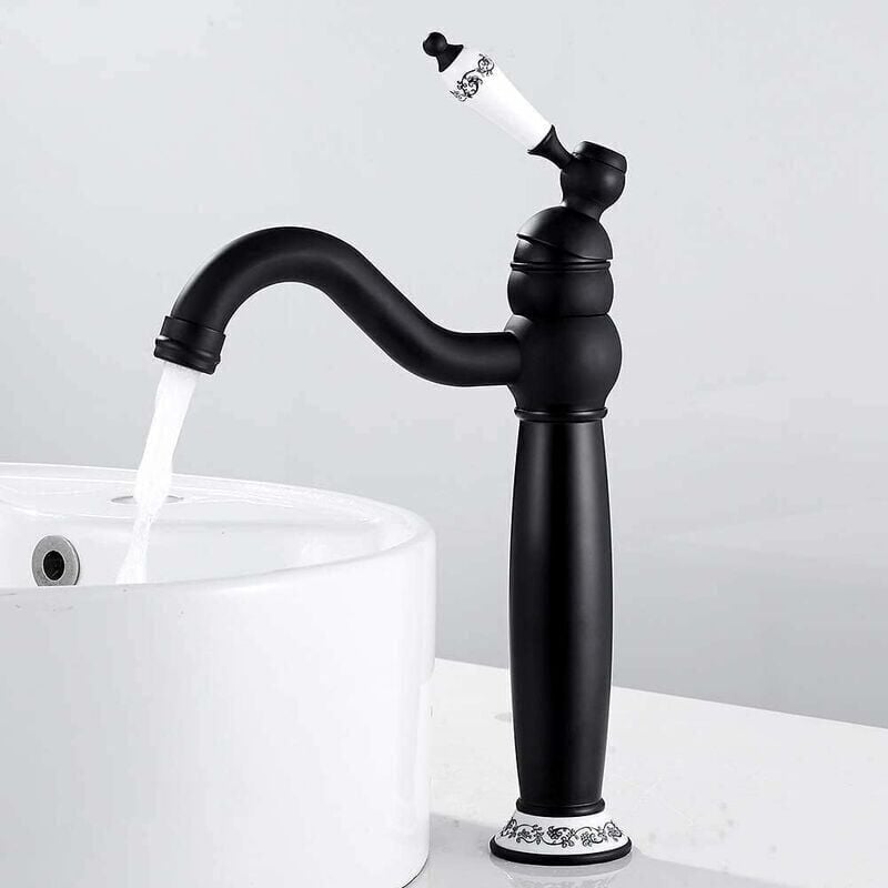 foto del prodotto snq rubinetto per lavabo alto nero retr , miscelatore girevole a 360 , rubinetto per bagno, miscelatore per bagno, ottone